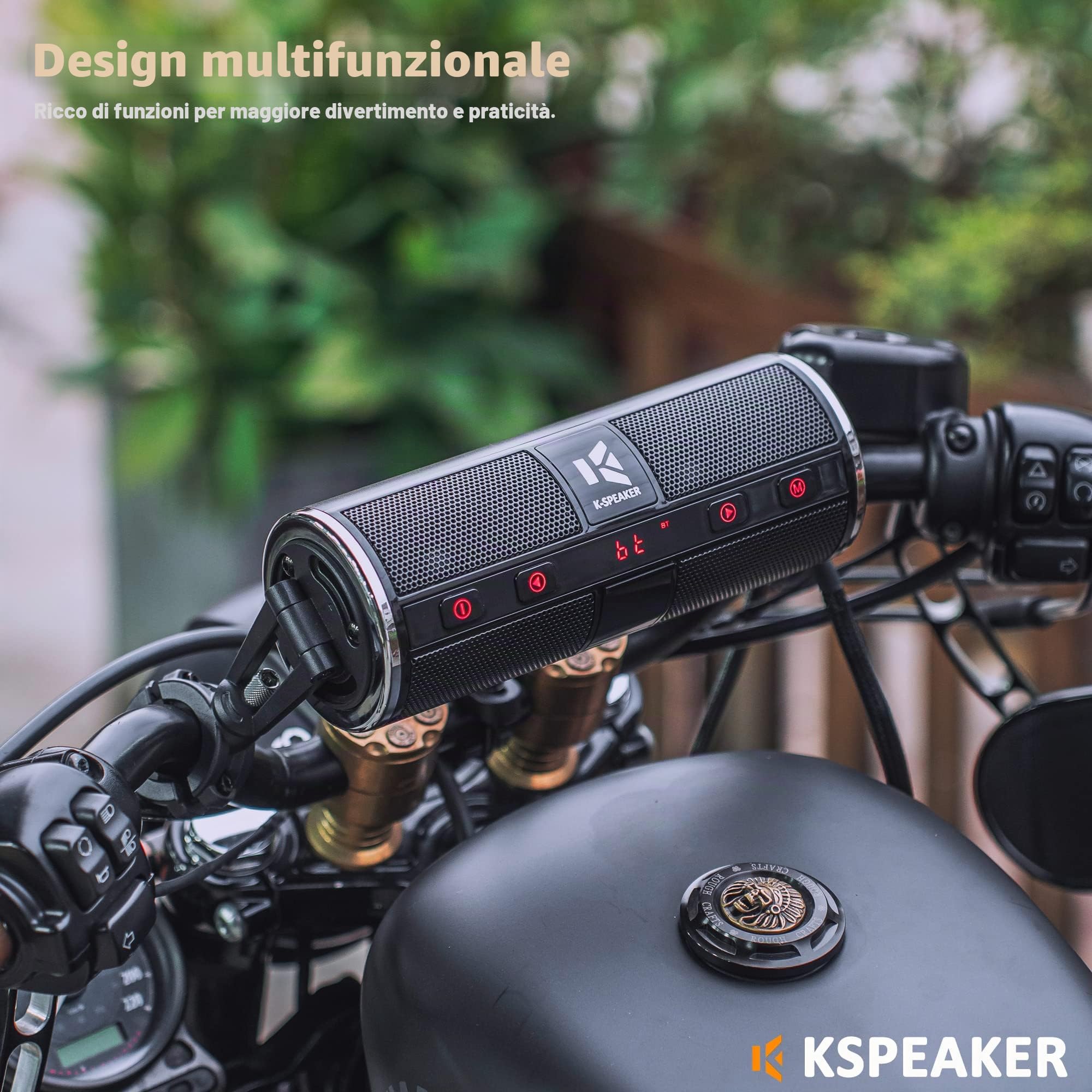 KSPEAKER Altoparlanti Bluetooth impermeabili Sistema audio radio amplificato 3 pollici metallo lettore MP3 Ideali per ATV, scooter, 12V veicoli, K2BL