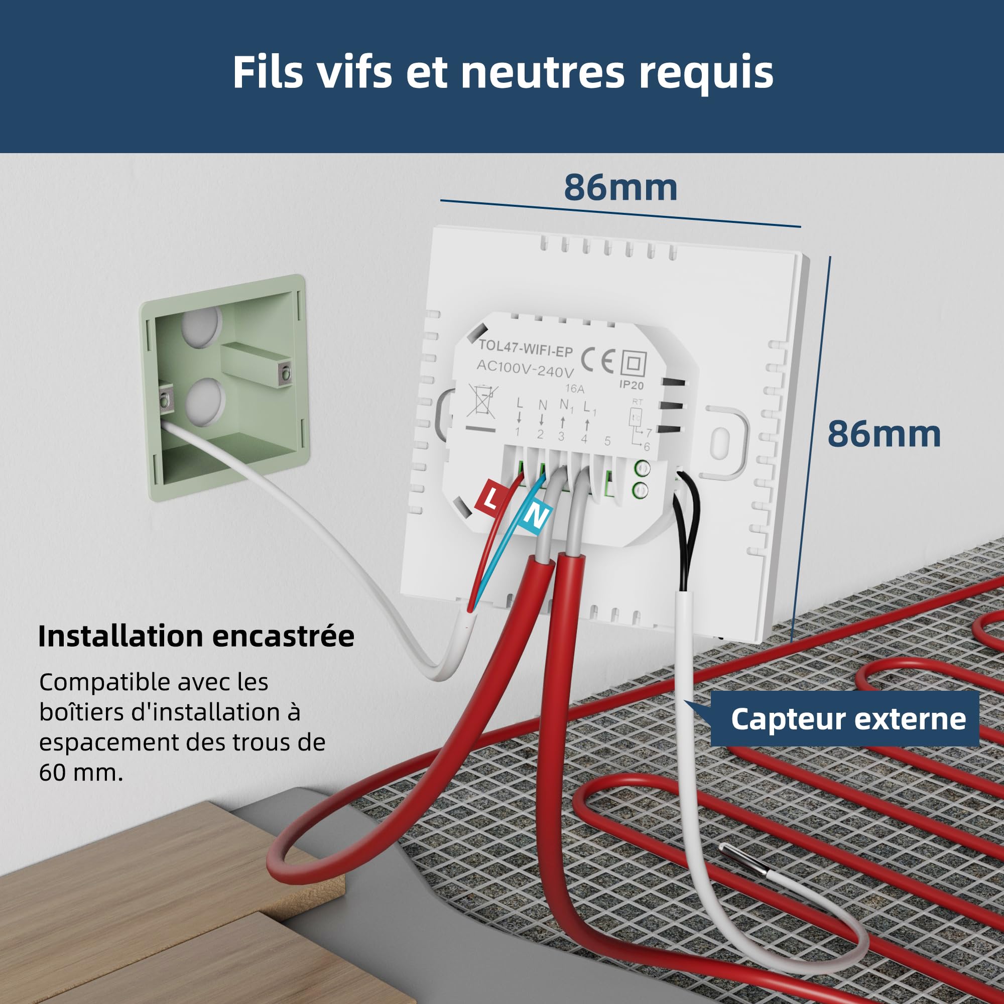 Beok Tuya Thermostat Intelligents pour Chauffage au Sol Électrique avec Sonde Externe,16A Thermostat Connecté WiFi,Commande Vocale/à Distance,Thermostats d'ambiance Compatible avec Alexa,Google Home