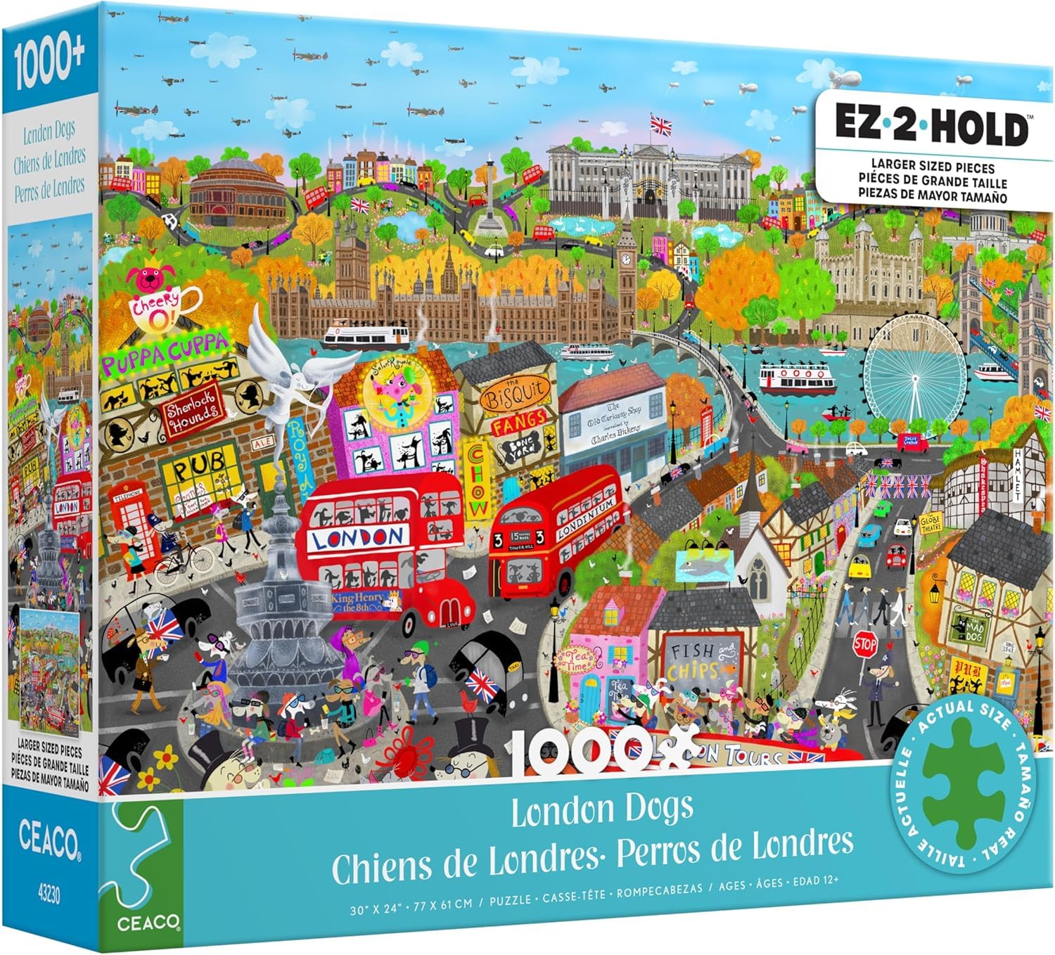 Ceaco London Dogs 1000-Piece Jigsaw Puzzle – Larger Pieces, Vibrant Art, Family Fun