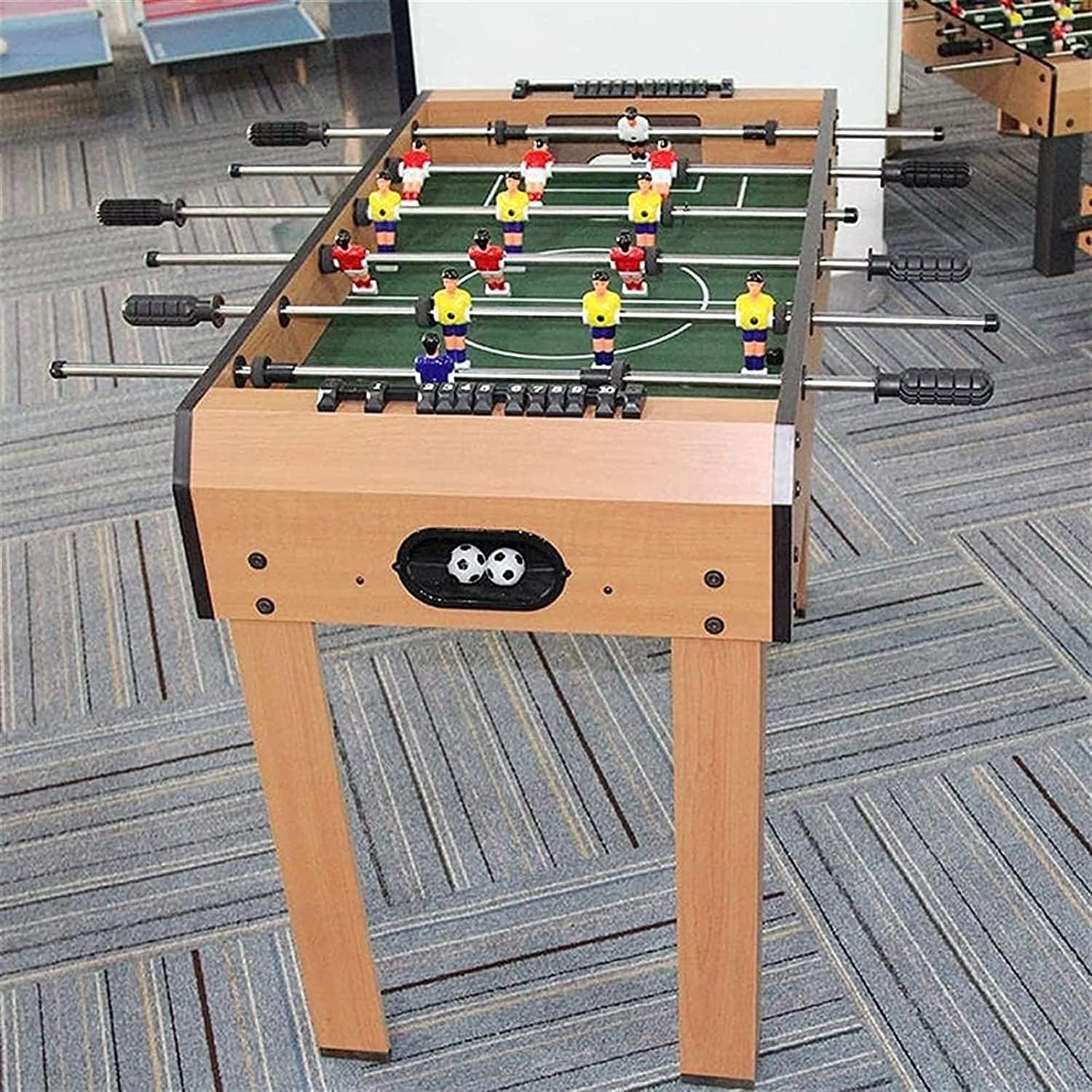 48" Foosball Table Indoor Soccer Wood Game Table w/ 2 Balls Competition Sized Multi Person Table Soccer for Adults Home Game Room Ideal Gift