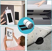 Vista 4 de Cinta de gancho y bucle negra resistente de 4.4'' × 16.5 pies, evita que los cojines del sofá se deslicen o se vuelen en exteriores, para colgar