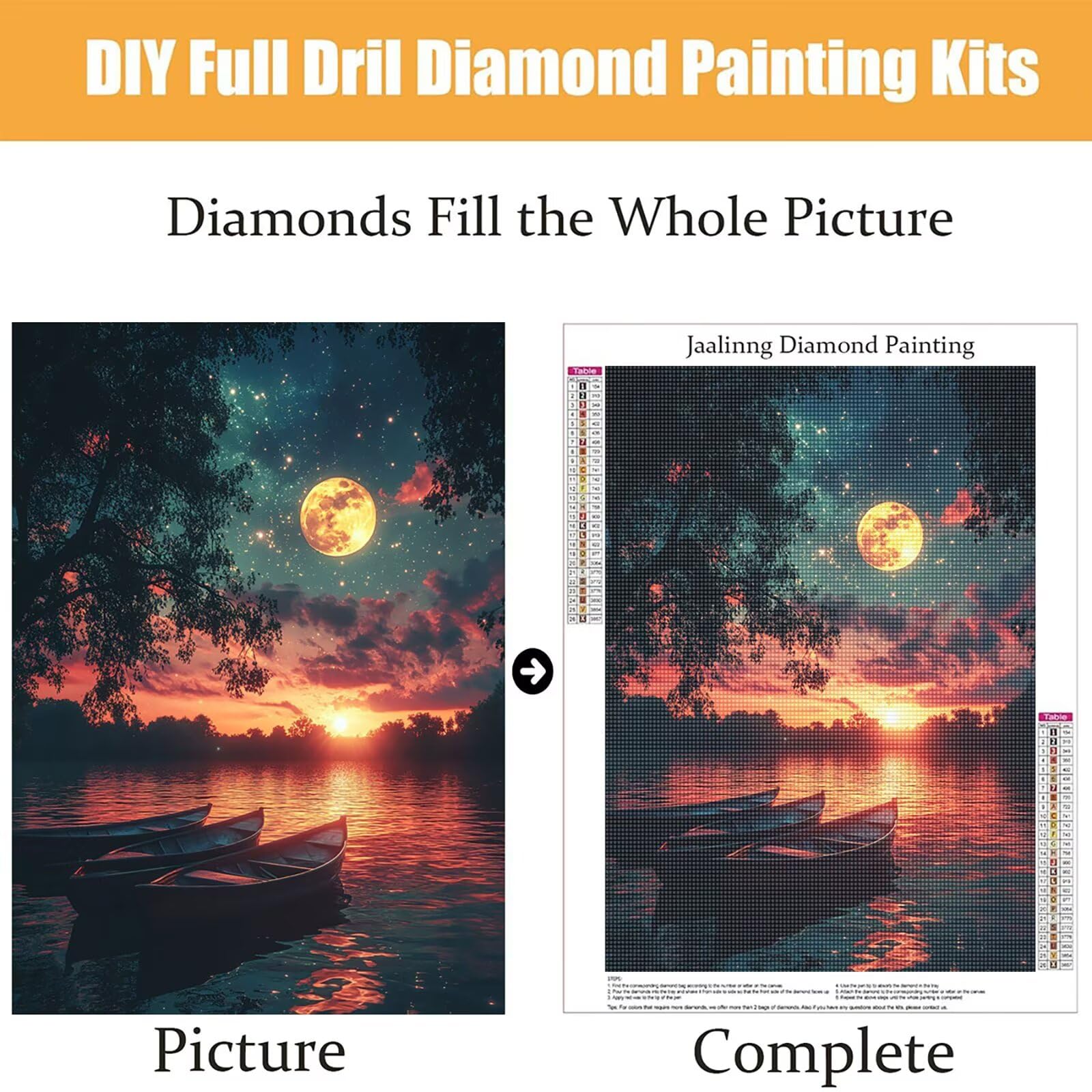 Diamond Painting Kit Completo, Diamond Painting Barca, 5D Quadrato Pittura Diamante Kit Manualidades Adultos DIY Diamantini Crystal Art Disegni Ricamo Punto Croce Artigianale, 60x90cm Tramonto j0-963