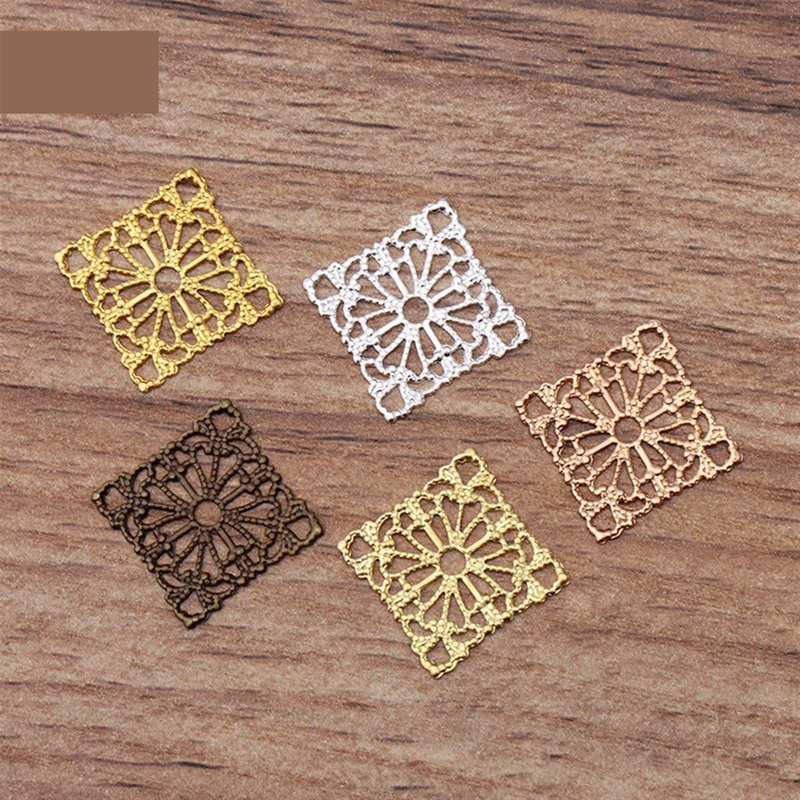 Ochraniacz narożników, Ochraniacz narożników książ 15MM metalowe mosiężne stemple kwadratowe filigranowe elementy DIY ręcznie robione akcesoria do biżuterii(Antique Bronze)