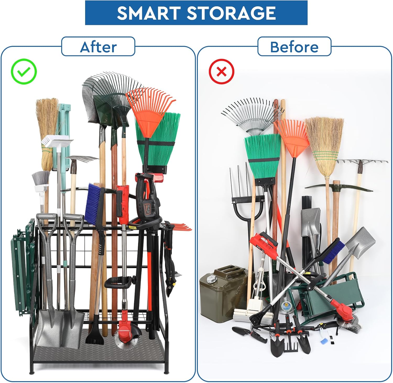 Garden Tool Organizer for Garage, Yard Tool Storage, Garden Tool Rack, for Shed Home Outdoor, Up to 58 Long-Handled Tools, Garden Tool Stand, Heavy Duty Steel, Black