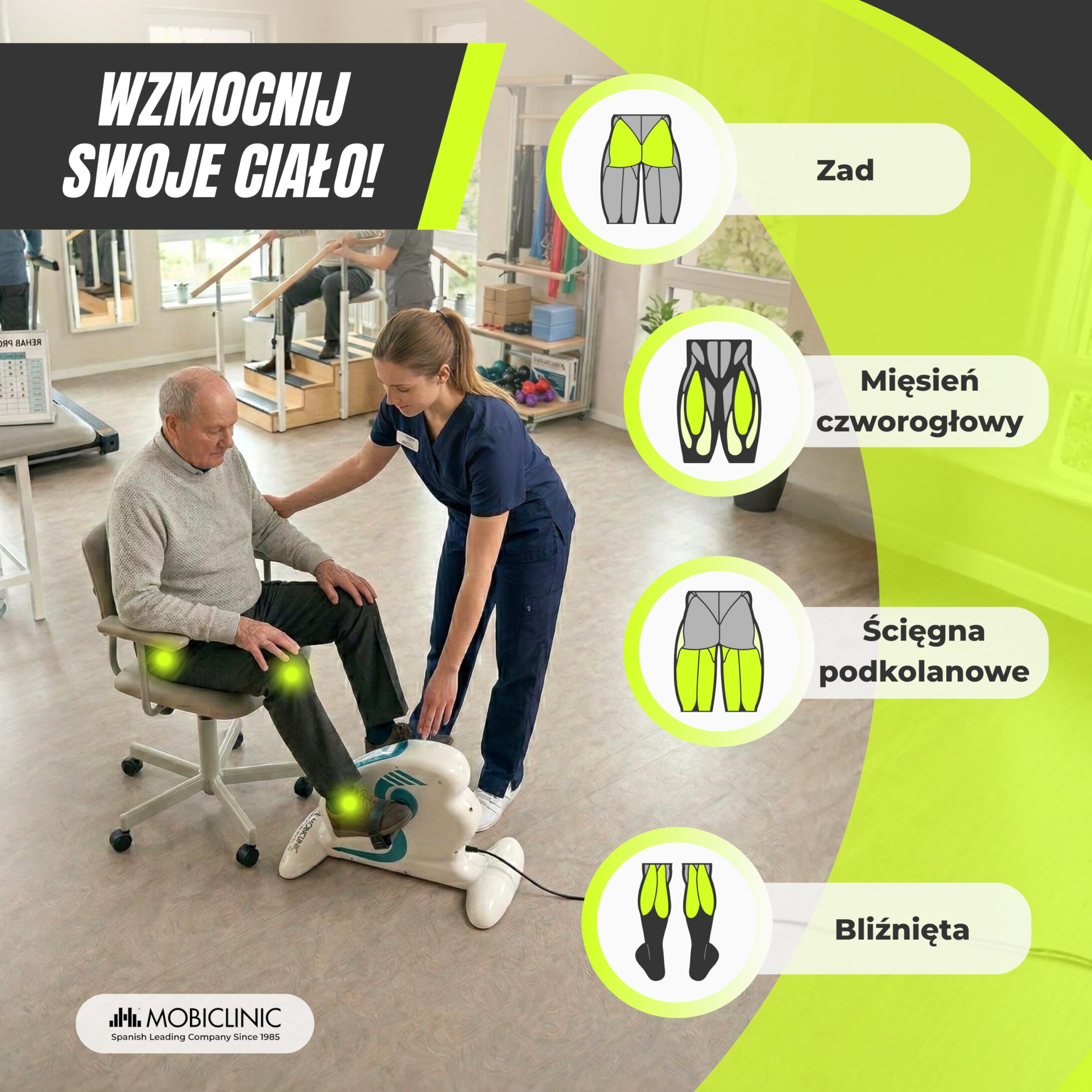 Mobiclinic®,Mini Rowerek Rehabilitacyjny, 12 Poziomów Prędkości, Wspomaganie Pedałowania, Dwukierunkowy, Wyświetlacz Wielofunkcyjny, Timer, do Nóg i Rąk, Mini Rower, Pista