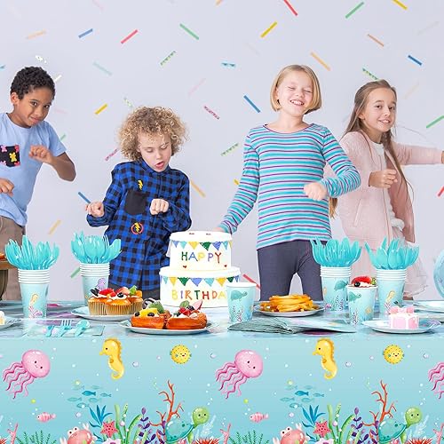 Miniatura 6 de Capoda 172 piezas temáticas oceánicas decoraciones de fiesta de cumpleaños subacuáticas suministros de fiesta para 24 incluye platos, servilletas,