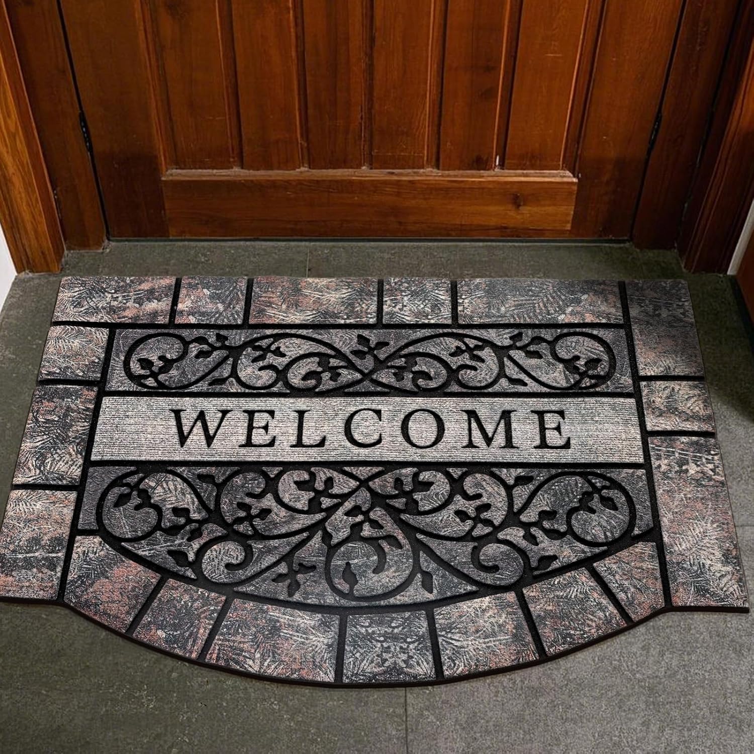 door mat welcome mat, heavy duty door mat 23.6 x 35.4 inch front door rug doormat for outdoor entrance home non-slip rubber rug for front door, outside, entryway, patio (grey welcome) grey welcome 1'11" x 2'11" (rectangular)