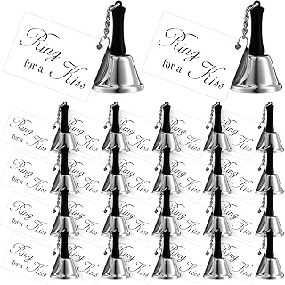 Lounsweer 24 Set Wedding Bells Bulk Ring for a Kiss Bells with Tags Mini Kissing Bells for Wedding Reception Decorations Goody Bags Party Supplies(Silver Color)