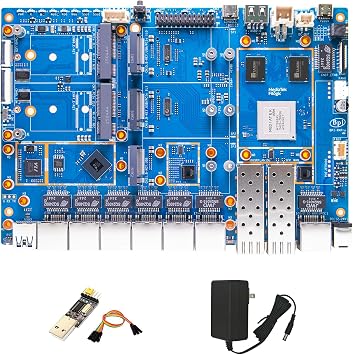 youyeetoo BPI-R4 Pro 8X/4E WiFi 7 Router Board, 8GB DDR4 MT7988A Cortex-A73 1.8GHz, 2x10G SFP+ 4x2.5GbE Ports, Support OpenWrt for Advanced Networking/NAS Power Kit,R4 Pro 4E