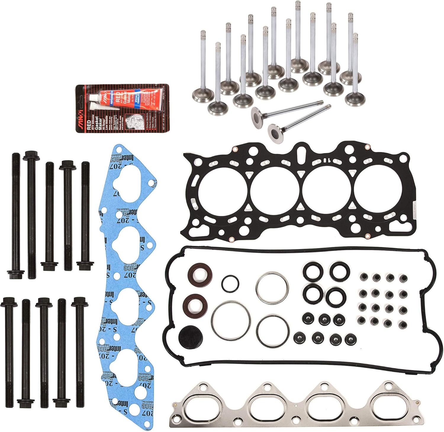Evergreen HSHBIEV4030 Head Gasket Set Intake Exhaust Valves Compatible with 97-01 Honda CRV 2.0L DOHC B20B4 B20Z2