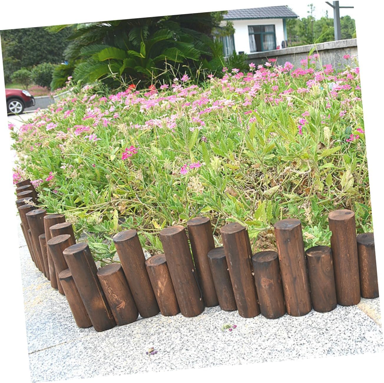 1m Wooden Decorative Garden Fence Carbonized Anticorrosive Solid Log Edging for Flower Beds Balconies and Courtyards Diameter Height