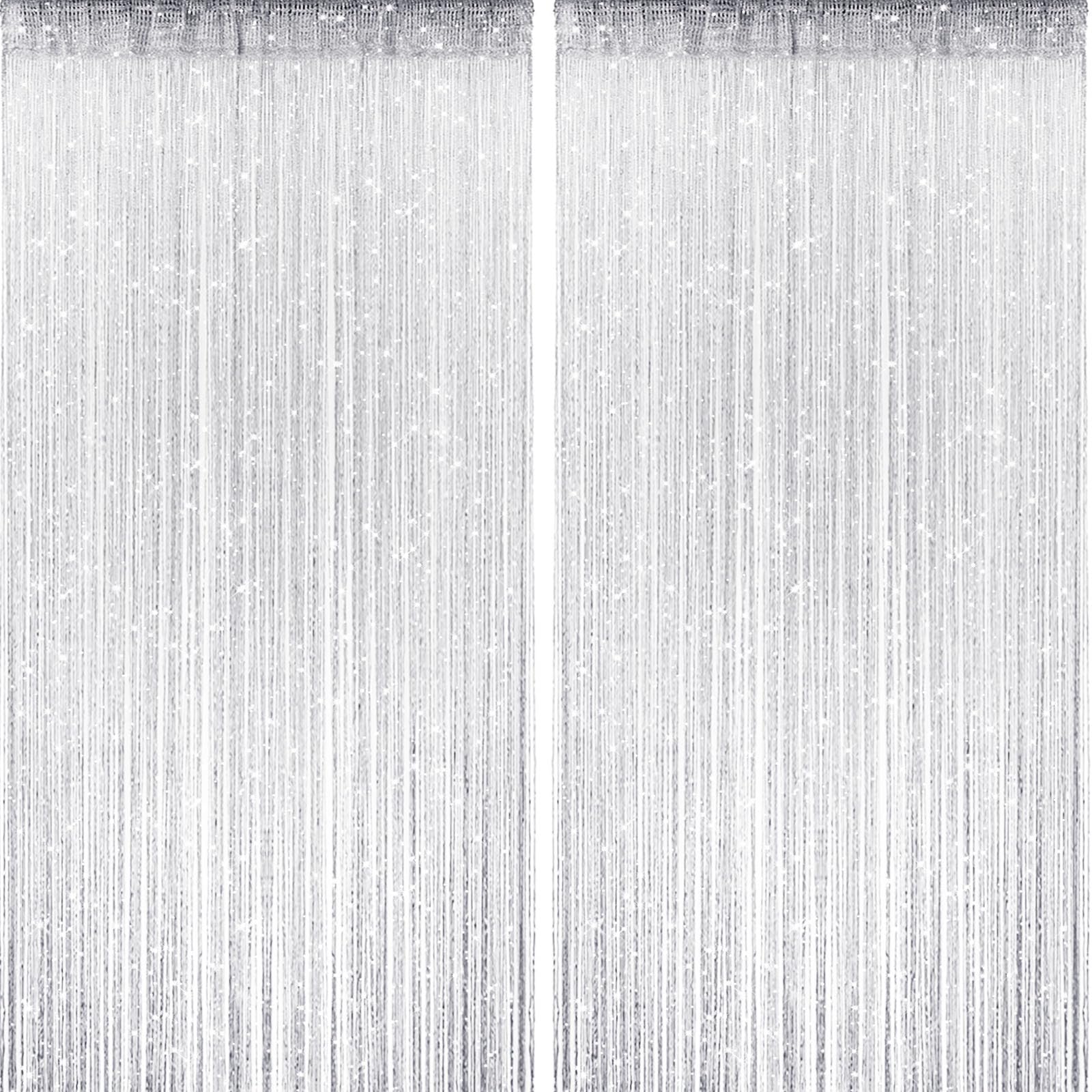 Lot de 2 rideaux à ficelles blanches de 99 x 200 cm à paillettes pour porte, chambre, placard, fenêtre, fête de mariage, décoration d'intérieur