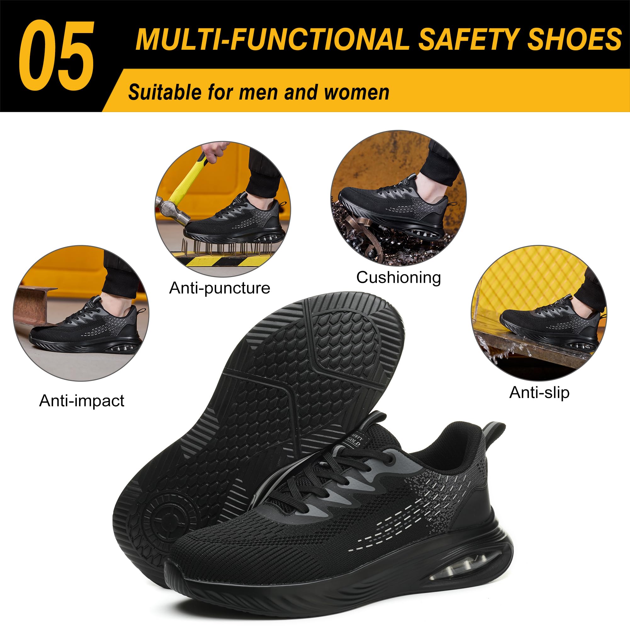 TQGOLD Zapatos de Seguridad para Hombre Mujer Ligero Zapatos de Trabajo Antideslizante Calzado de Seguridad con Punteras de Acero Transpirable Gr.35-46EU