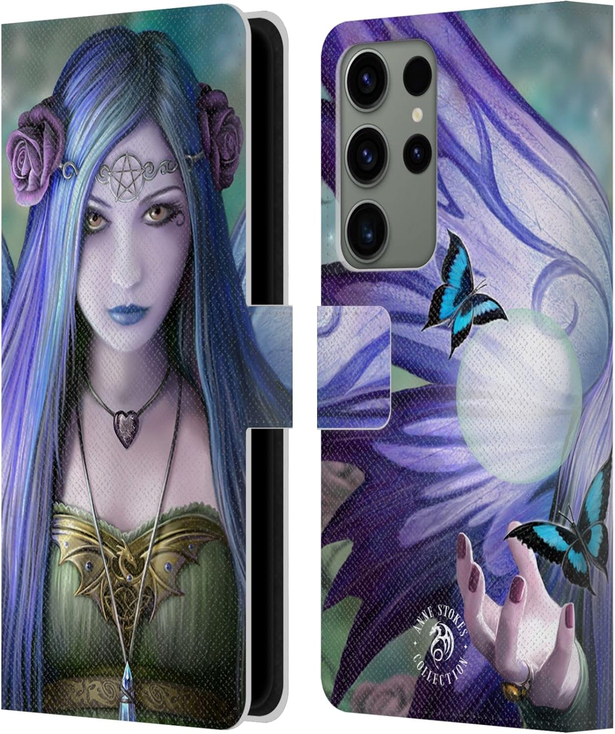 Head Case Designs Officially Licensed Anne Stokes Mystic Aura Fairies Leather Wallet Case Compatible with Samsung Galaxy S23 Ultra 5G