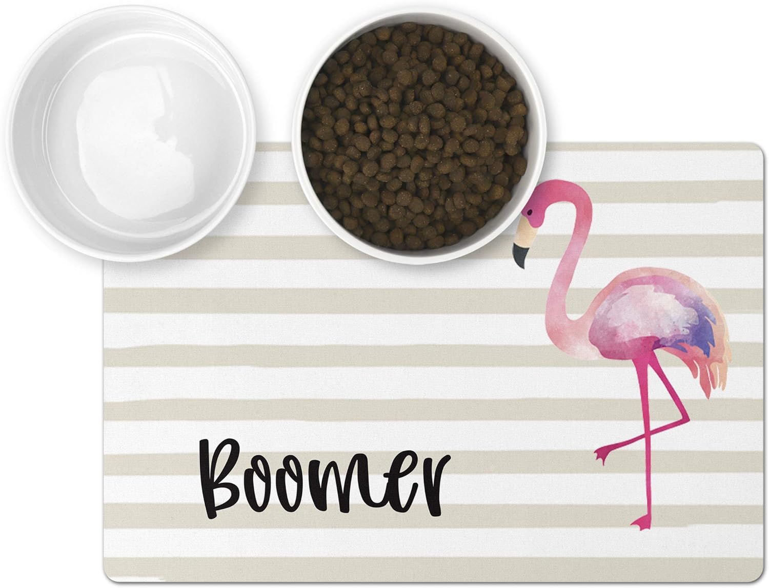 Personalized Pet Mat - Neoprene, Sturdy & Non-Skid Back - Cats & Dogs Feeding Mat - Petfood, Water & Dish Bowl Pad - Edge Corner Utility Placemat (12x18, Flamingo)