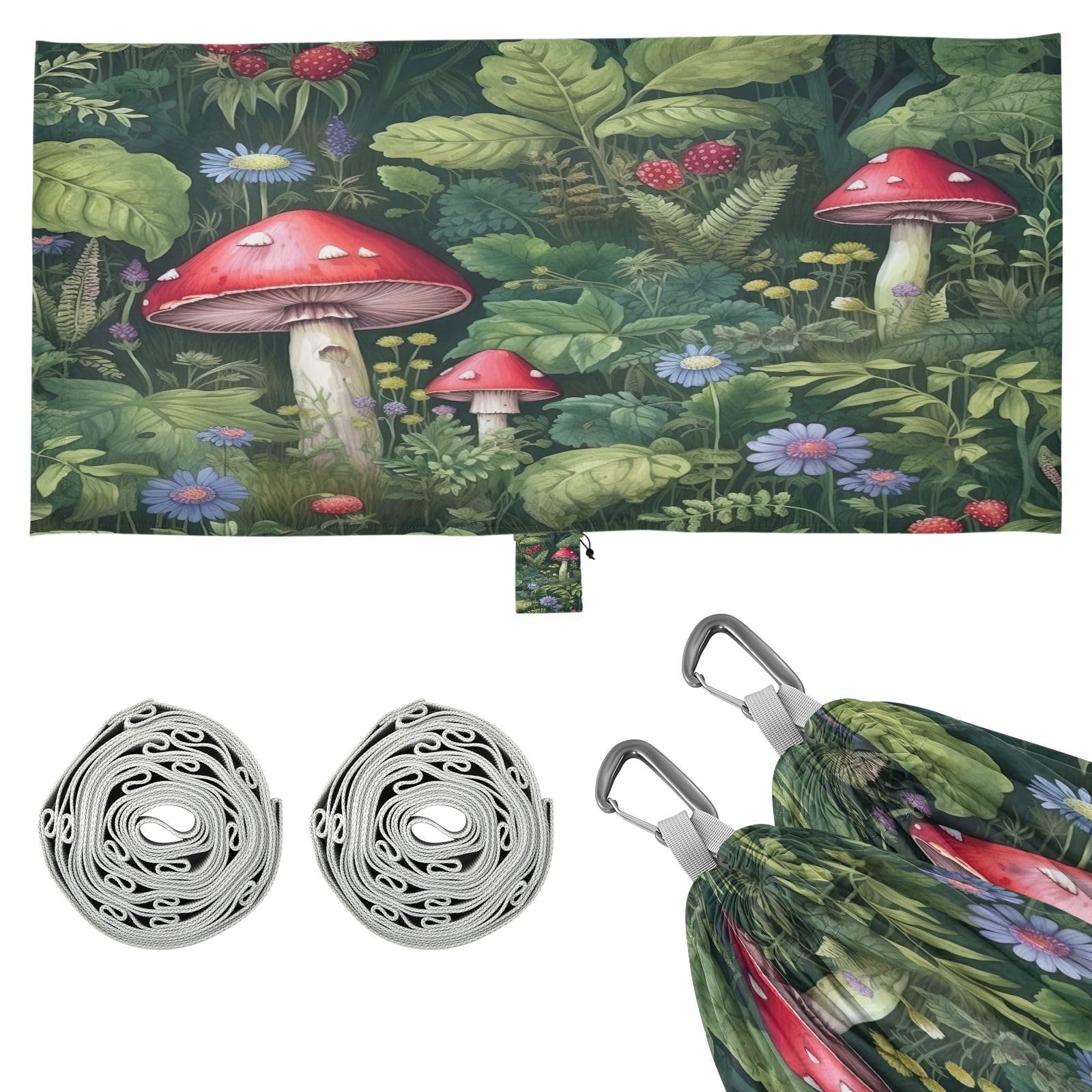 ATTX Green Mushroom Flower Camping Hammock - Lightweight & Portable Hammocks, Heavy Duty 330lbs Capacity for Indoor, Hiking, Backpacking, Travel, Backyard, Beach#295
