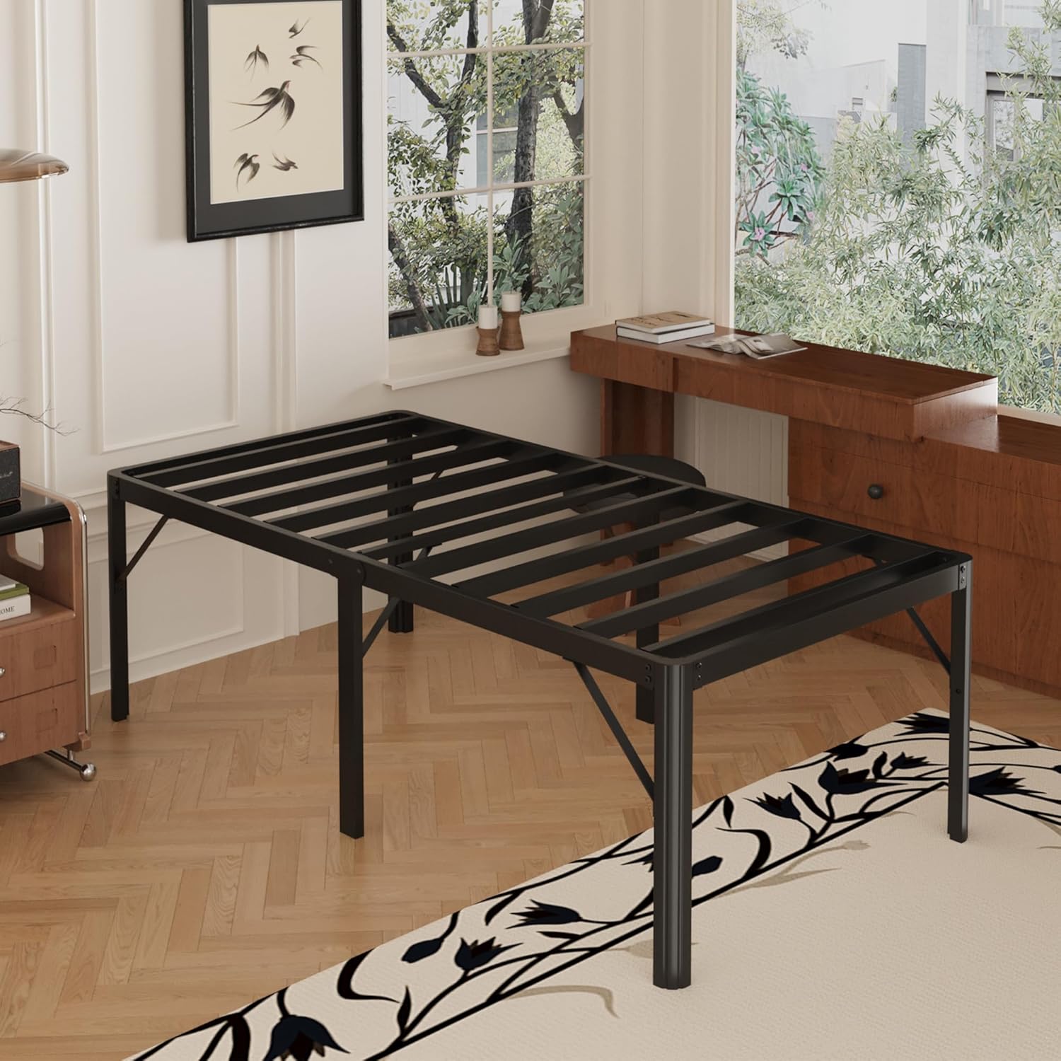 22 Inch High Twin Bed Frames with Rounded Corner Legs, Heavy Duty Metal Twin Size Platform Bed Frame No Box Spring Needed, Easy Assembly, Noise Free, Black - Image 2