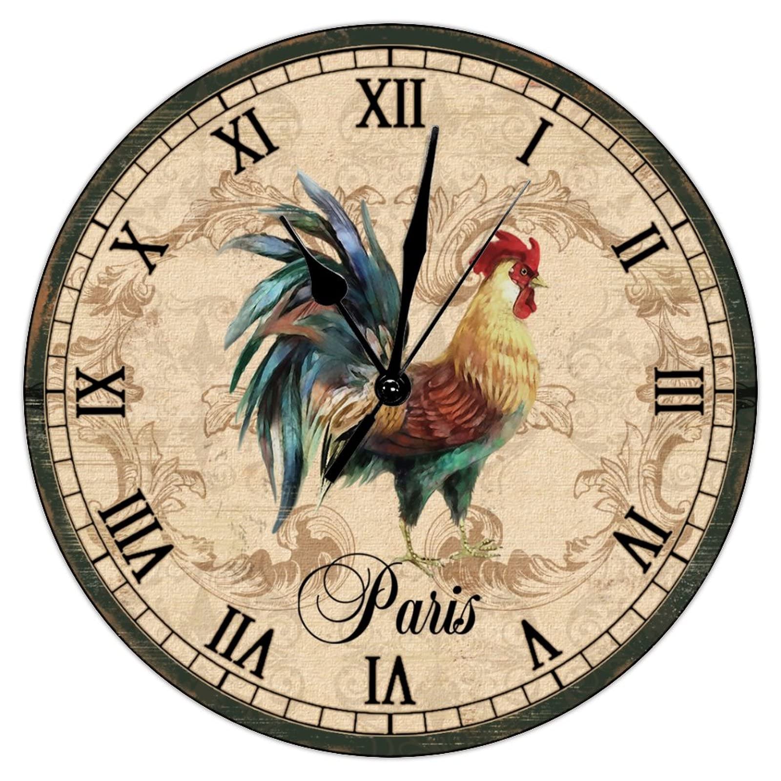 Horloge silencieuse en bois coq de Paris pour une chambre paisible sans tic-tac rétro de 38cm