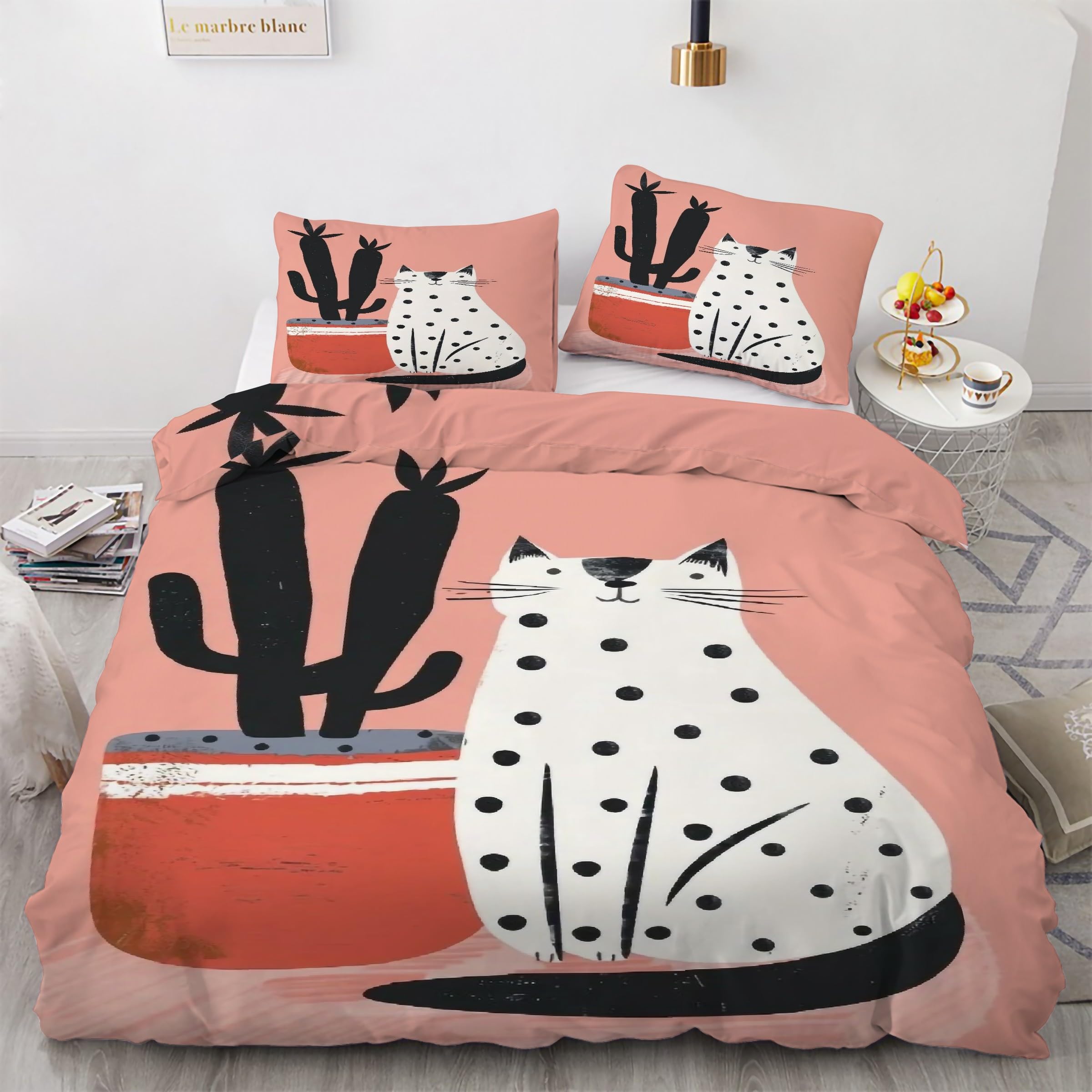 Housse de couette 200x200 chat ensemble de literie 3 pièces avec deux taies d'oreiller