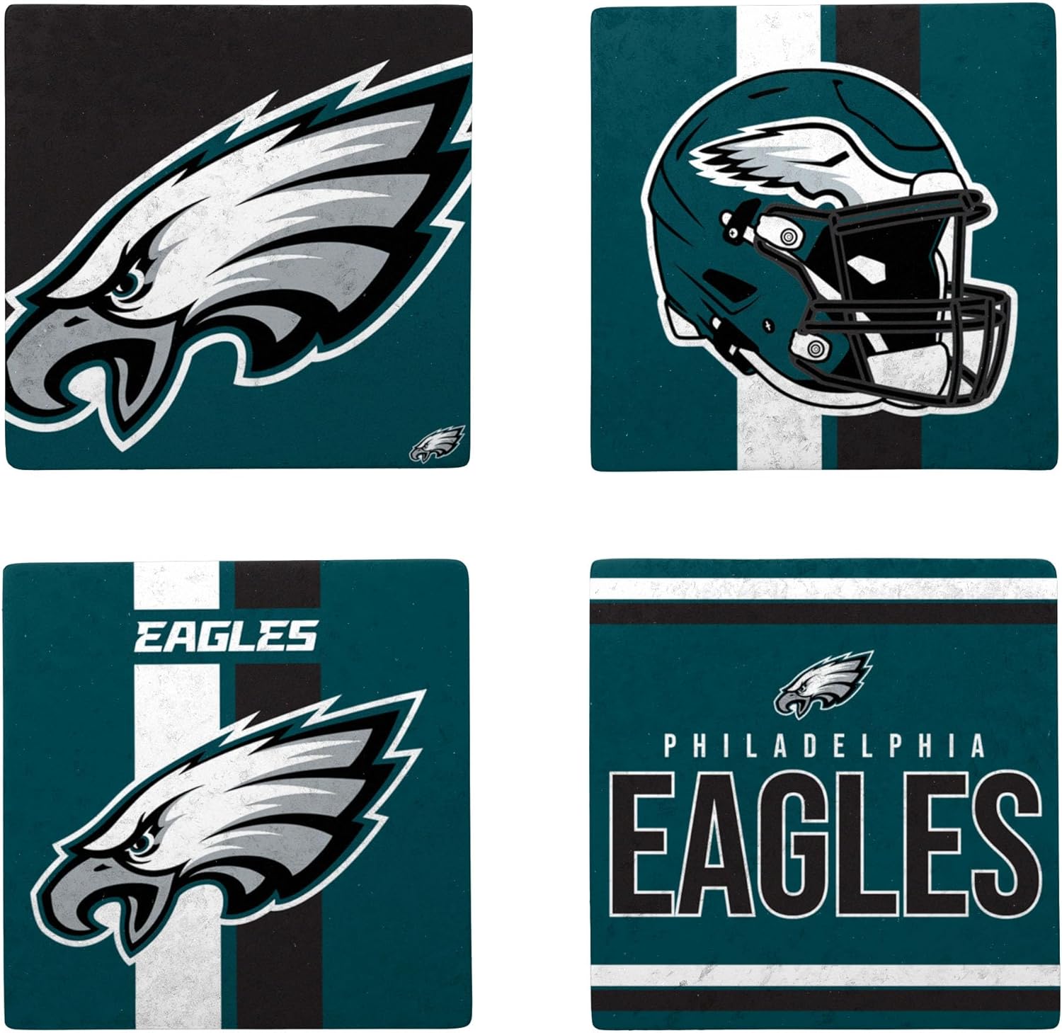 FOCO NFL Official Game Day 4-Pack Beverage Drink Stone Coaster Set (Philadelphia Eagles)