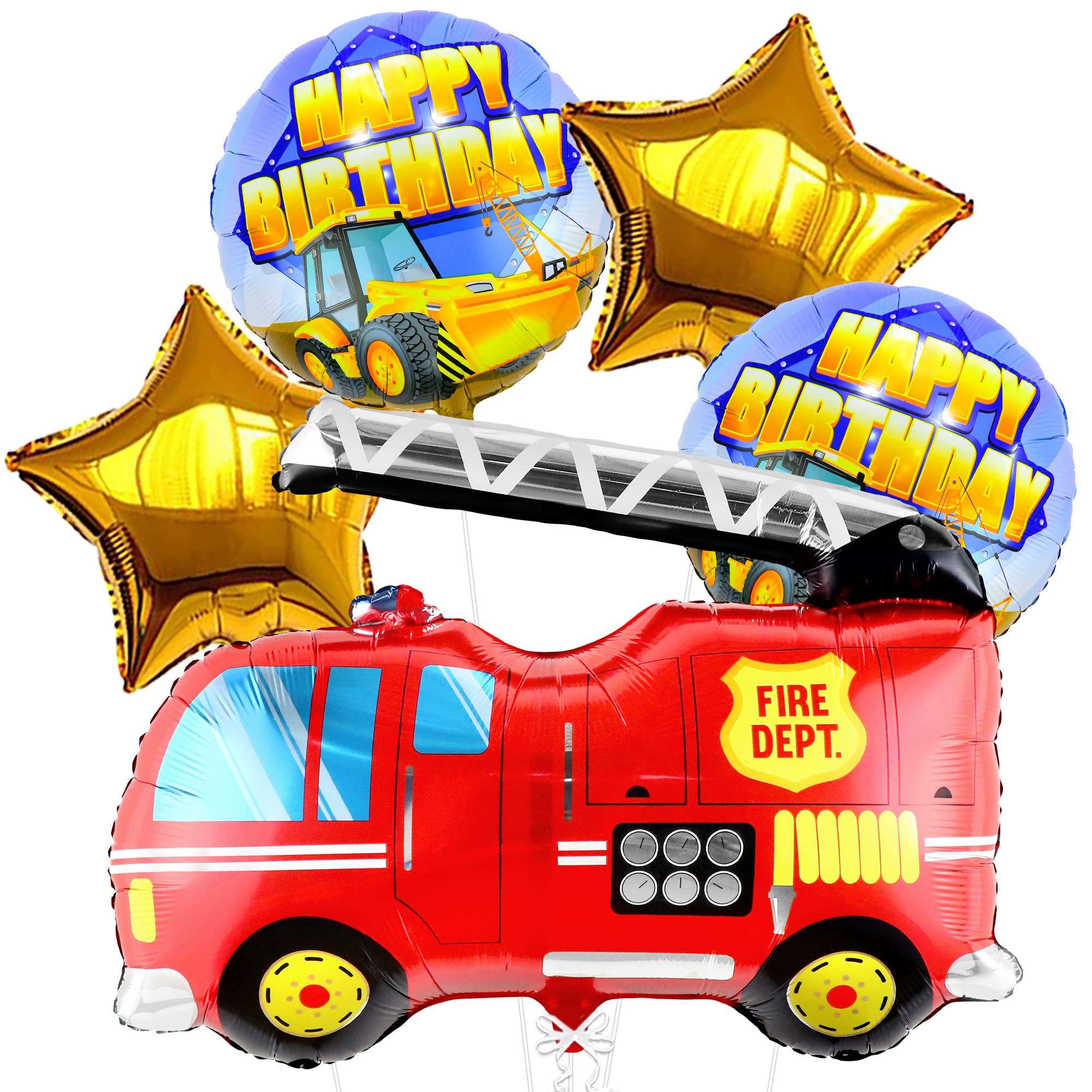 KatchOnLarge Fire Truck Balloon Set - 31 Inch, Pack of 5 | Firetruck Birthday Balloons for Firetruck Birthday Decorations | Firefighter Birthday Party Decorations | Firetruck Balloons for Birthday
