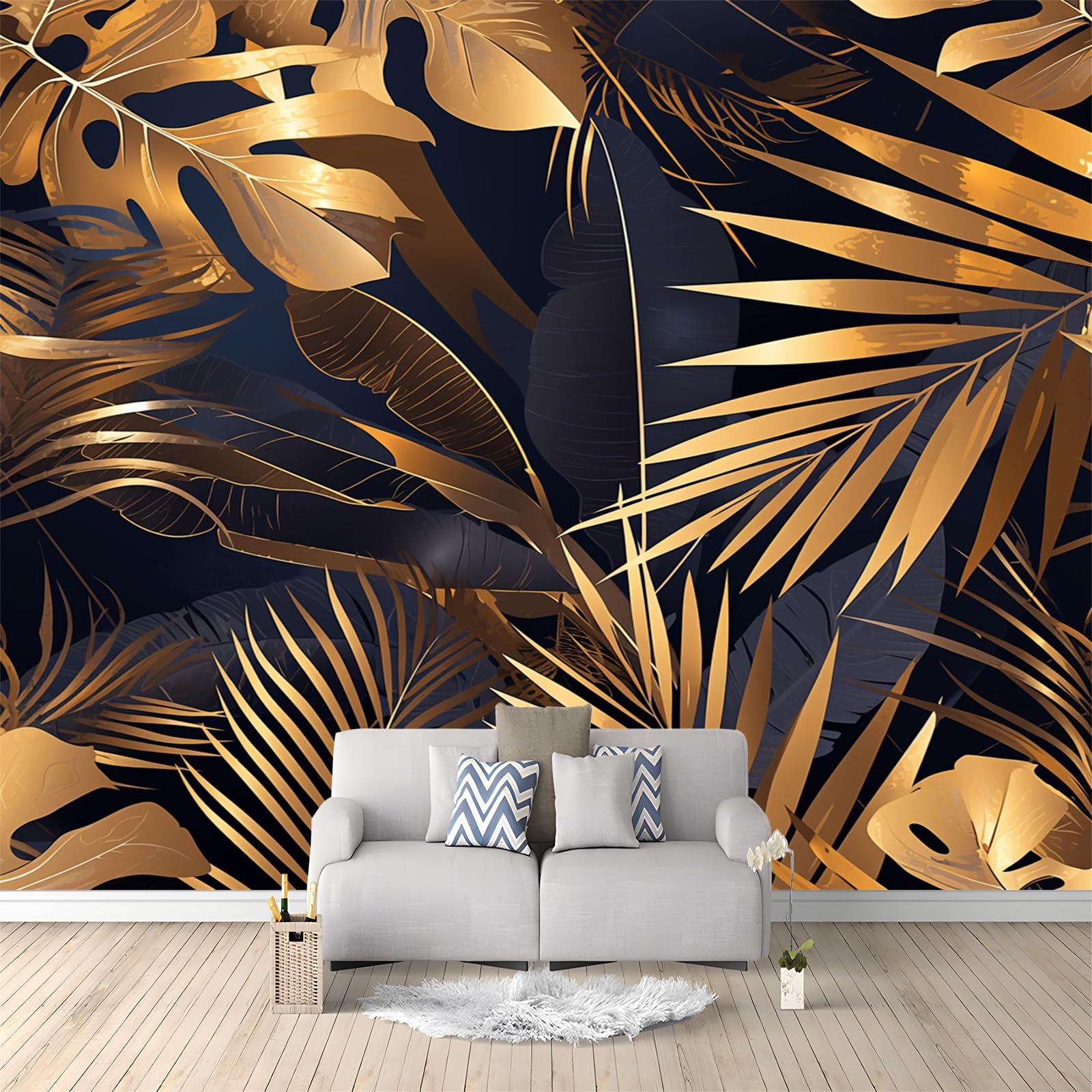 carta da parati Foglie di palma in oro nero cameretta rivestimento parete adesivi per mobili bambini wallpaper for living room bedroom tappezzeria rotoli di adesiva muro fotomurale camera letto