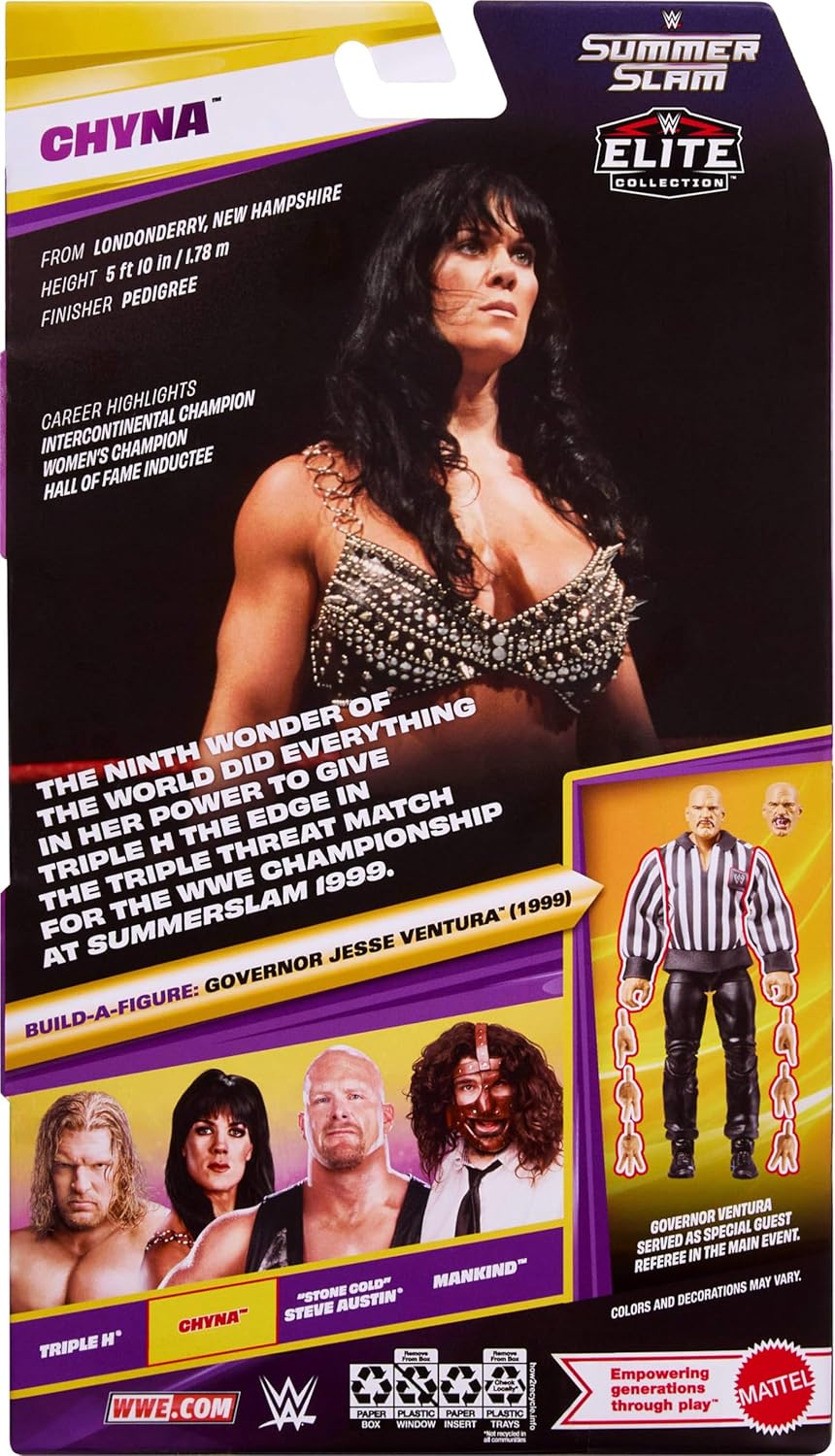 Mattel WWE Elite Collection Action Figure & Accessories, Premium Live Event Chyna Set, SummerSlam Series with Jesse “The Body” Ventura Build-A-Figure Parts​​