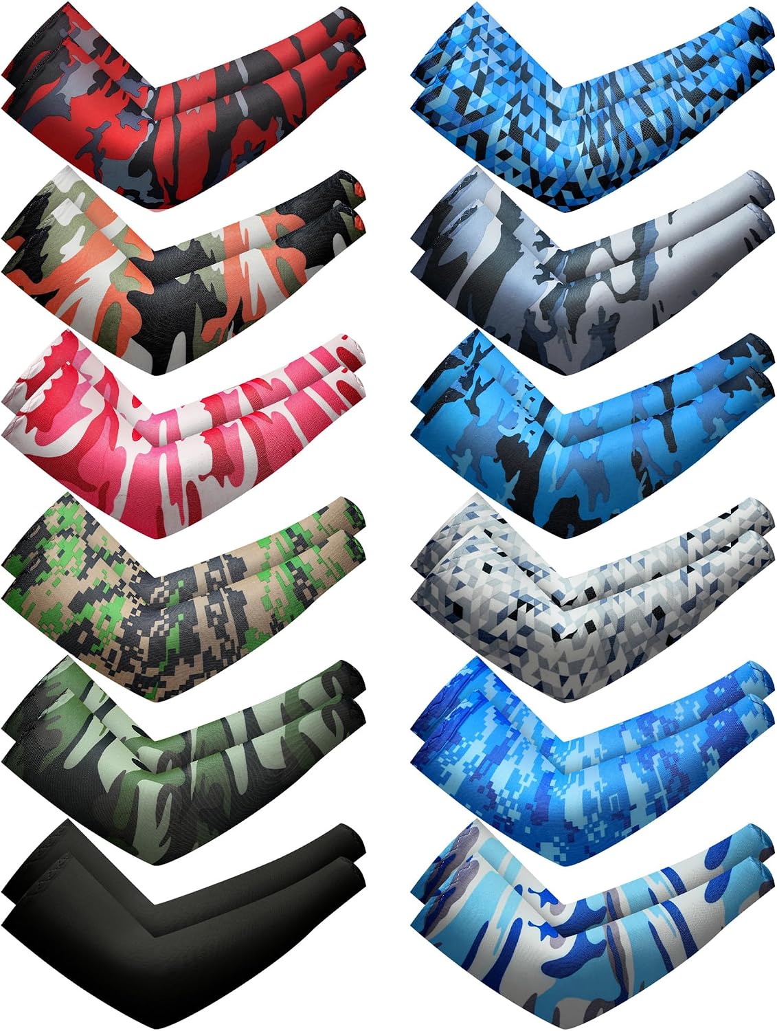 Geyoga 12 Pairs Arm Sleeves for Kids Football Baseball Sports UV Sun Protection Basketball Compression Sleeves to Cover Arms