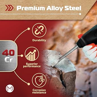 SDS Plus Chisel Set for Rotary Hammer Drills, 6 PCS SDS Chisel Set Includes Point, Flat, Scaling, Groove, Scraping, Tile, Hammer Drill Bits for Brick, Concrete, Block, Masonry