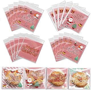 200PCS Christmas Gift Bags, Christmas Bags, Christmas Cookie Bags Self Adhesive Clear Cellophane Plastic Bags for Xmas Birthday Wedding Holiday Party Favor Sweet Snacks Packaging candy bags, Holiday Goody Bags