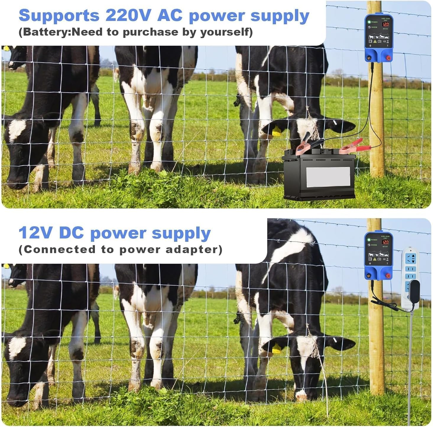 Elektrozaungerät Weidezaungerät 230v 10KM Elektrischer Weidezaun Elektrozaun Stark 2Joules 10,5k V Stromzaun Elektrisch Stromgerät Chargeur Elektrozaungerätgartenzaun für Pferde Rinder Schwein Schaf
