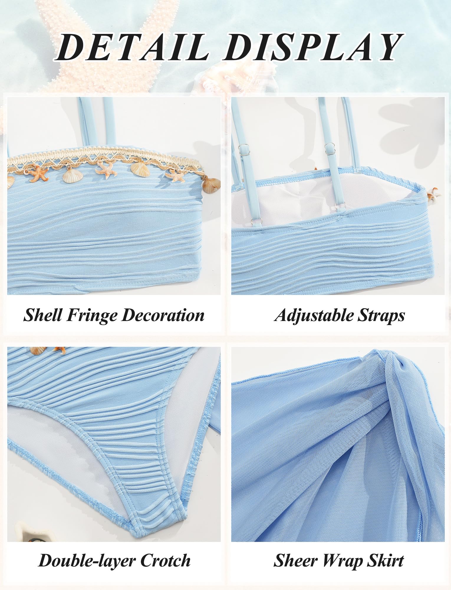 Maeau Bikini - Traje de baño de 3 piezas para niña, top de bikini+bragas+falda, conjunto de natación, playa, piscina, 8-12 años