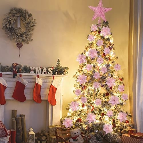 Miniatura 5 de Sratte Decoración de árbol de Navidad con purpurina de 6 pulgadas, estrella de Navidad de metal de 31.5 pulgadas, falda de árbol de Navidad con
