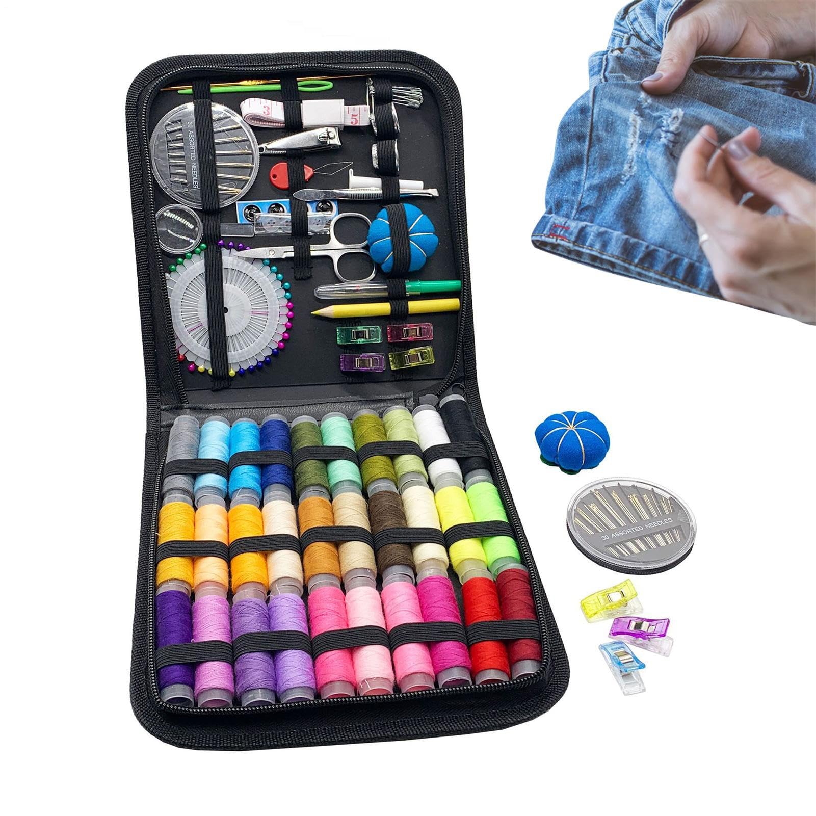 Kit De Costura 131 Piezas para Madres y Abuelas, Insumos de Costura | Accesorios Portátiles Antidesgarro Para Principiantes En Bordado Madre Familia Adultos