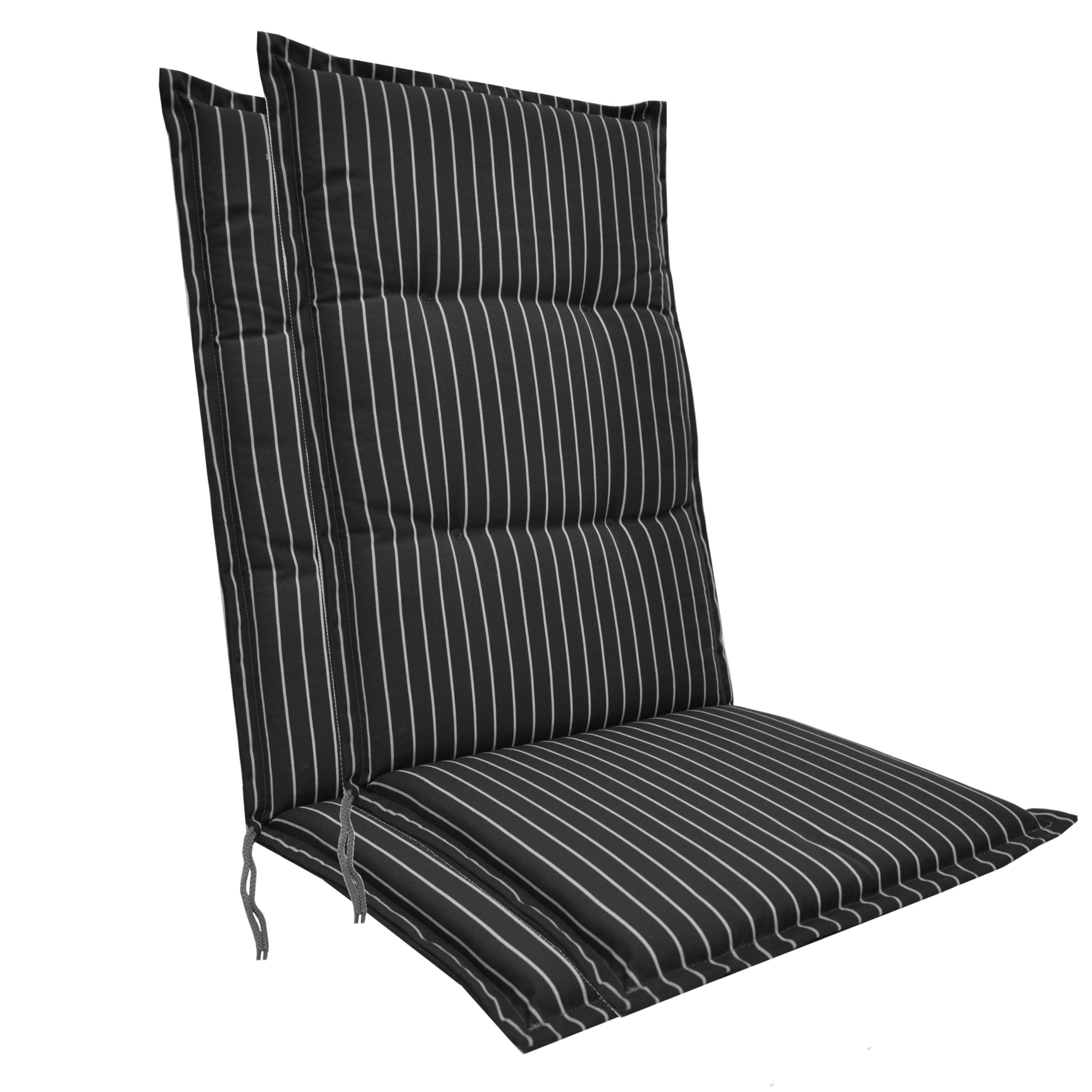 LILENO HOME Garden Chair Cushions Set of 2 – High Back in Grey Striped New – Comfortable Loungers as Seat Cushions for Garden Furniture – Chair Cushions for Garden Chairs and Folding Chairs — image 1
