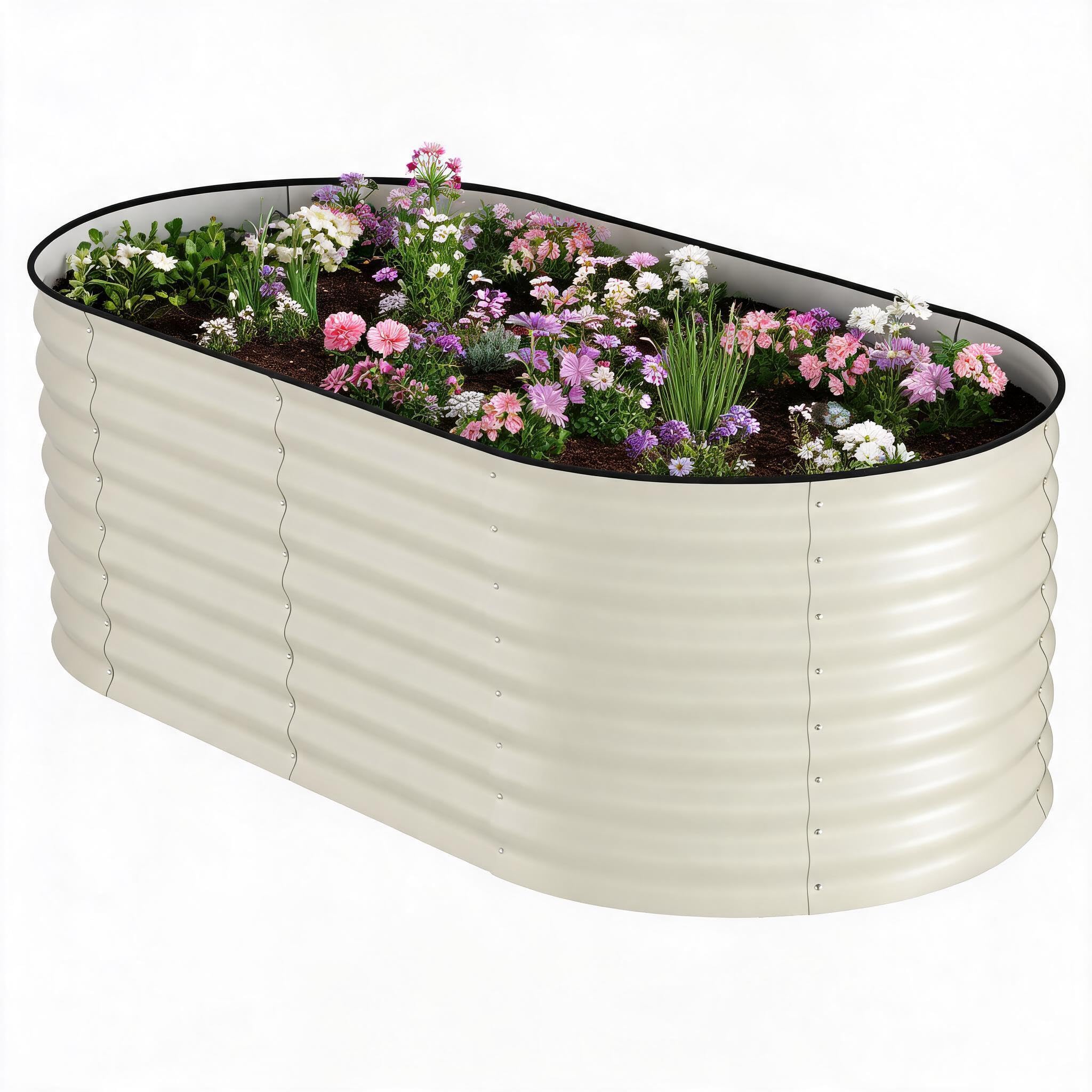 Cachpib Raised Garden Bed, Galvanized Steel Outdoor Planter Box, Bottomless Raised Bed for Growing Outdoor Plants, Vegetables, Flowers and Herbs