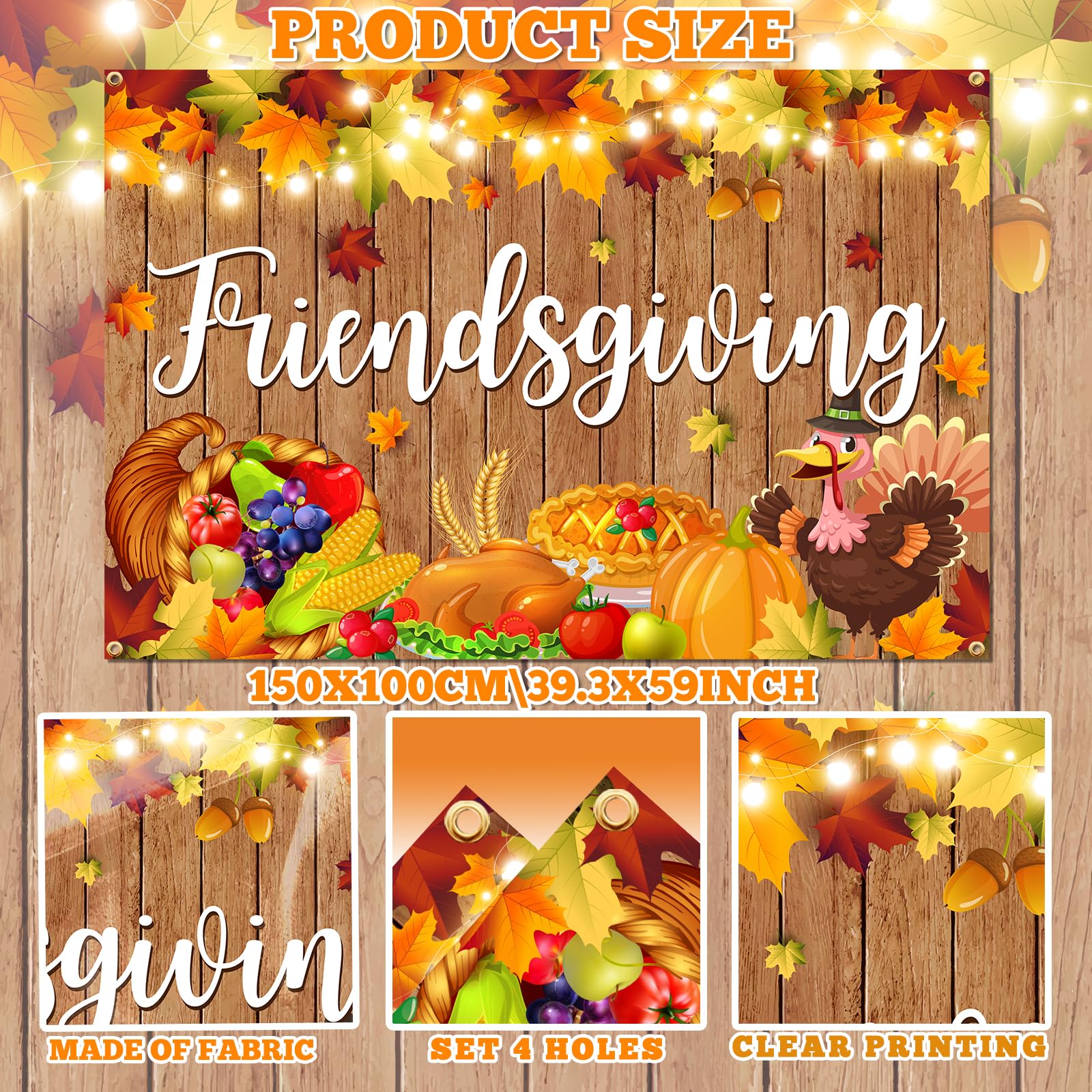 Friendsgiving Banner – 183 X 112 Cm, Stoff, Für Thanksgiving-Partys, Wiederverwendbar
