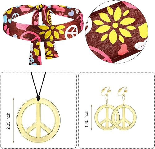 Miniatura 2 de SATINIOR Conjunto de disfraz hippie para mujer diseño de signo de paz collar diadema vestido calcetines de tobillo