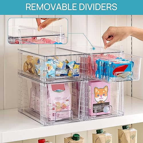 Miniatura 6 de Vtopmart Paquete de 4 cajones de almacenamiento apilables transparentes, organizadores de baño fáciles de montar y almacenamiento con asas, cajones