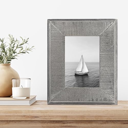 Miniatura 7 de Lawrence Frames Marco de fotos de madera gris envejecida de 5 x 7 pulgadas con blanco lavado