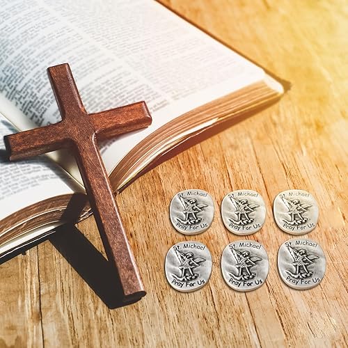 Miniatura 6 de 20 monedas de desafío de San Miguel Arcángel Monedas de ángel de la guarda, moneda de San Miguel para niños, moneda de oración con inscripción