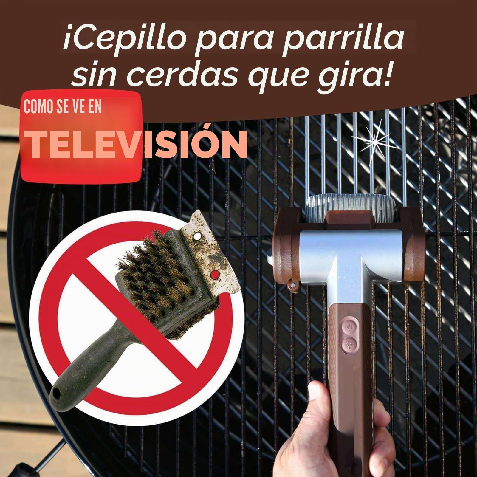Cepillo De Parrilla Eléctrica Inalámbrica, Explosiones De Rodillo De Potencia De Acero Inoxidable Cepillo De Limpieza Giratoria con Luces Led Incorporadas, Limpiador De Cepillos Recargables para