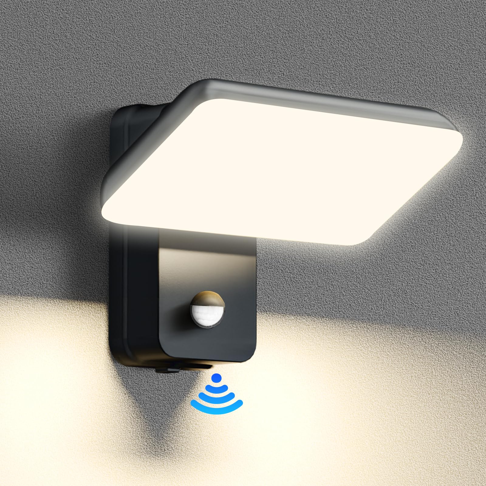 brightower 24W Außenwandleuchte Außenlampe mit Bewegungsmelder,IP65 LED Wandleuchte Außen Aluminium mit Schwenkbar LED Panel,Warmweiß 3000K Außenleuchte für Garten Terrasse (Dunkelgrau 1 Stück)