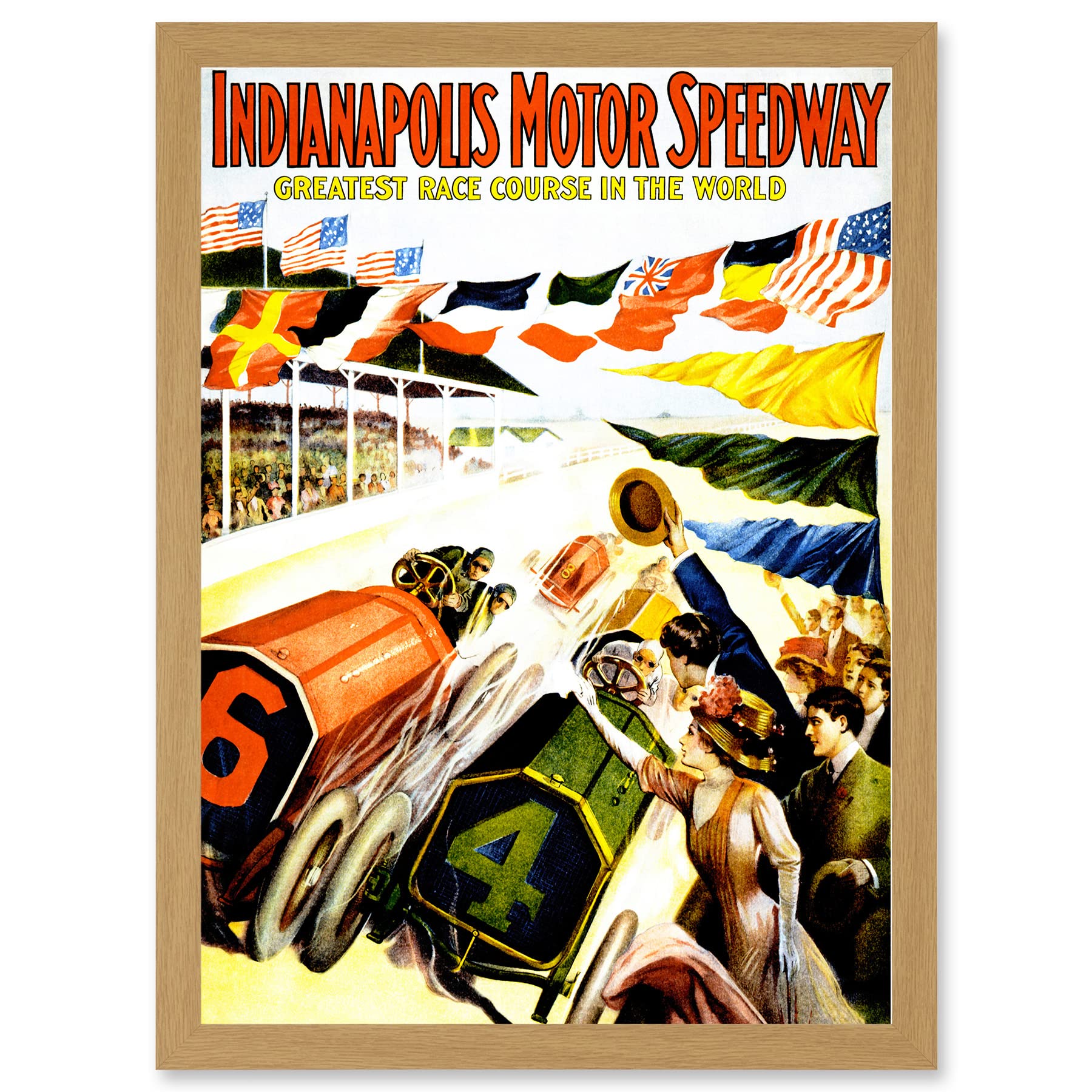 Artery8 Sport Race Indianapolis Motor Speedway Car Flag Indy 500 A4 Artwork Framed Wall Art Print