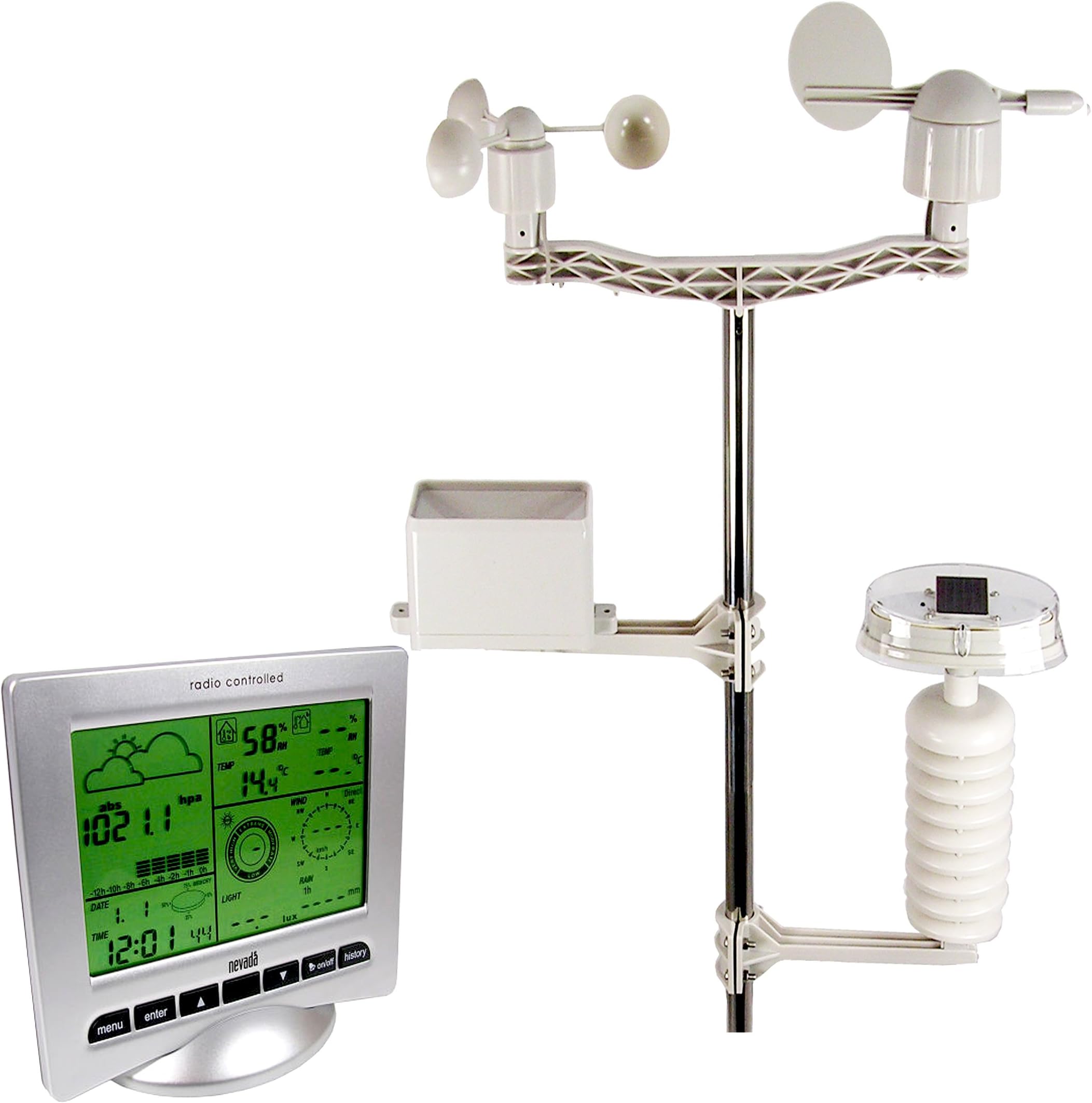 Nevada WH3080-SOLAR wireless weather station with solar power transmitter and new style LCD monitor