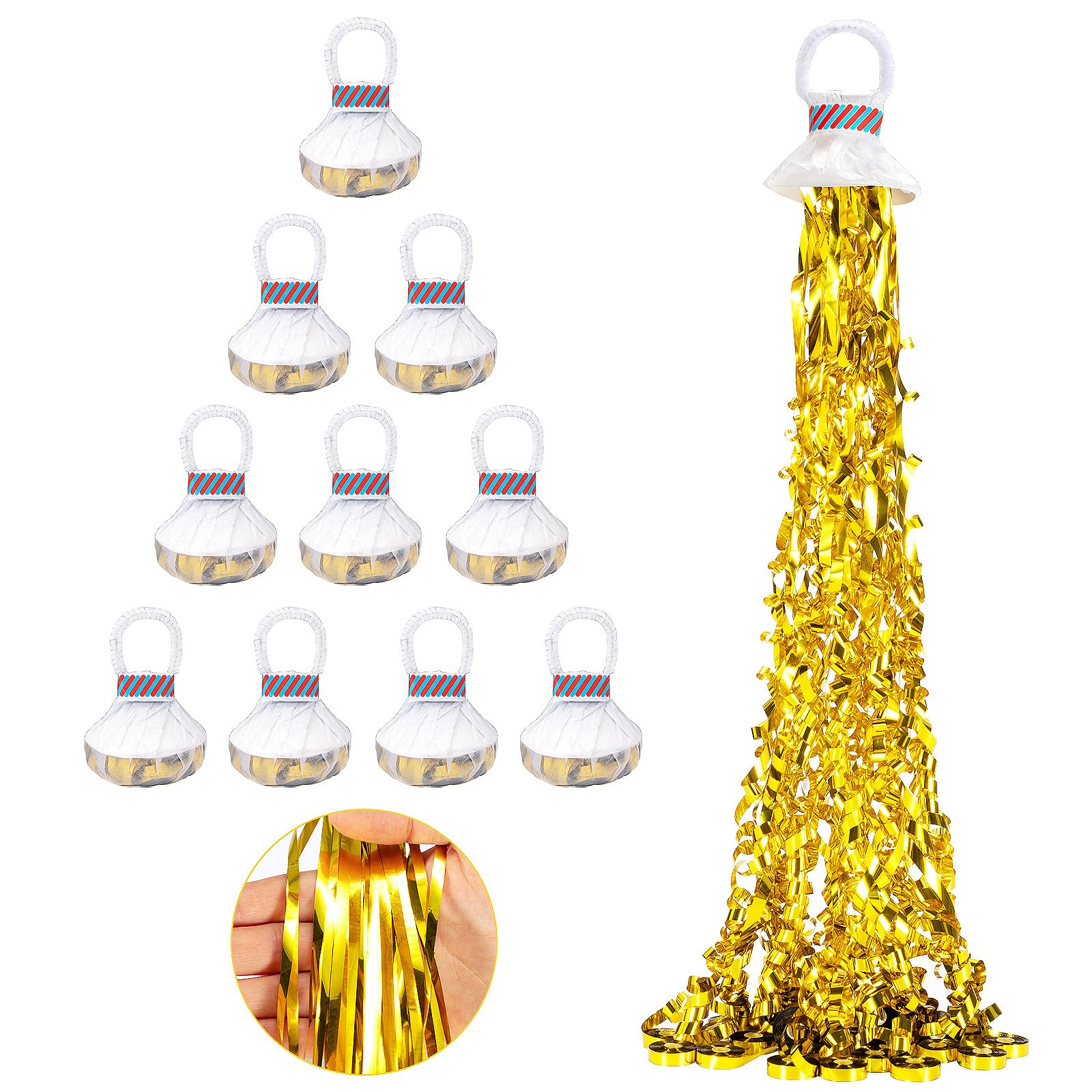 Plastic Confetti Poppers No Mess Hand Thrown Streamers for Wedding Birthday Party Celebrations (Shining Gold, 10 Pack)