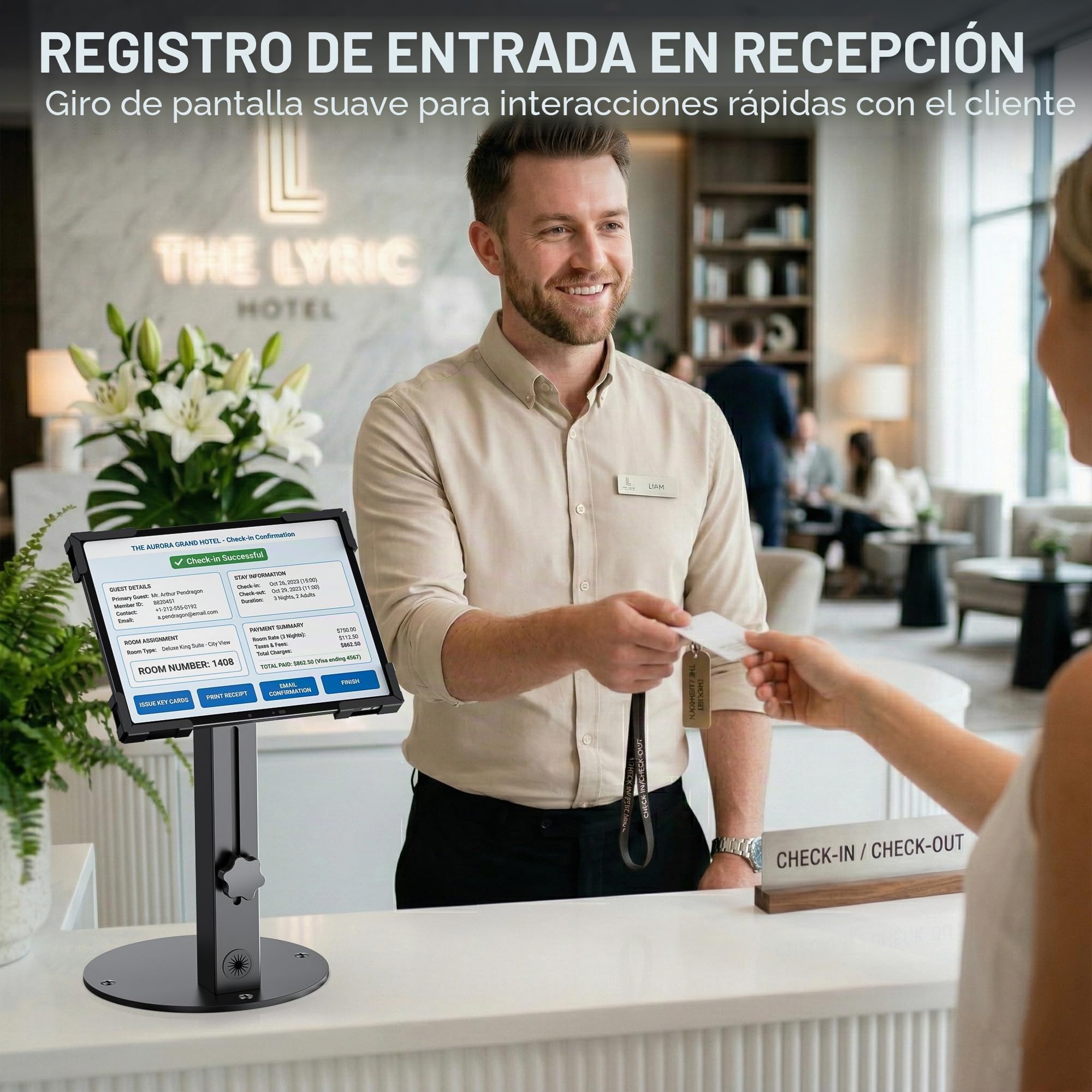 Soporte Antirrobo Kiosco Para Tablet De 10"-14" iPad Pro Air Y Samsung, Montaje TPV De Mostrador Seguro De Acero Resistente Para Negocios Y Tiendas Comerciales, Altura Ajustable, Rotación 360°, Negro