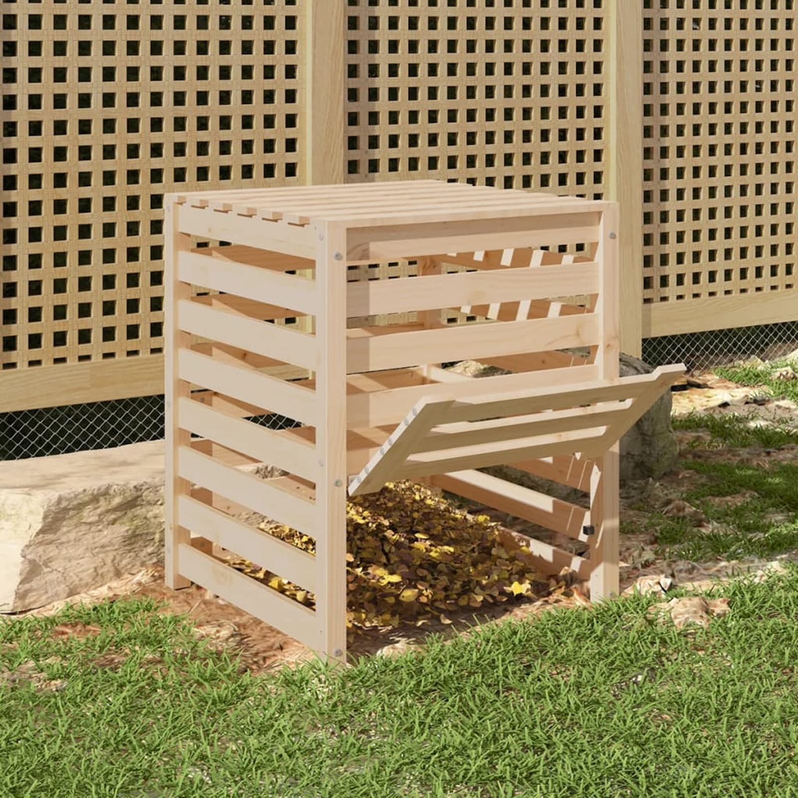 Compostiera 63,5x63,5x77,5 cm in Legno Massello di Pino,Compostiera,Compostiera da Giardino,Compostiera da Balcone/Cucina/Domestica