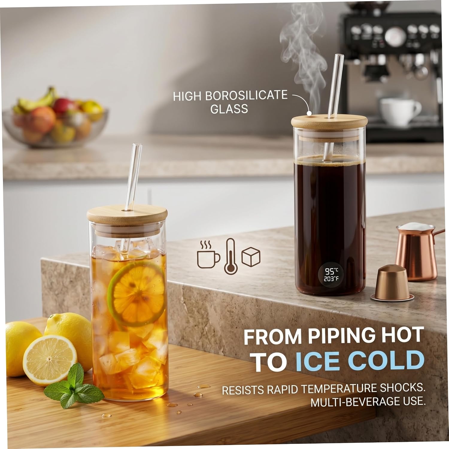 glass with lid and straw Glass With Lid And Straw, 1pc Cup With And, Heat-resistant Borosilicate Tumbler, Clear, Ideal For Coffee, Milk & Cold Drinks