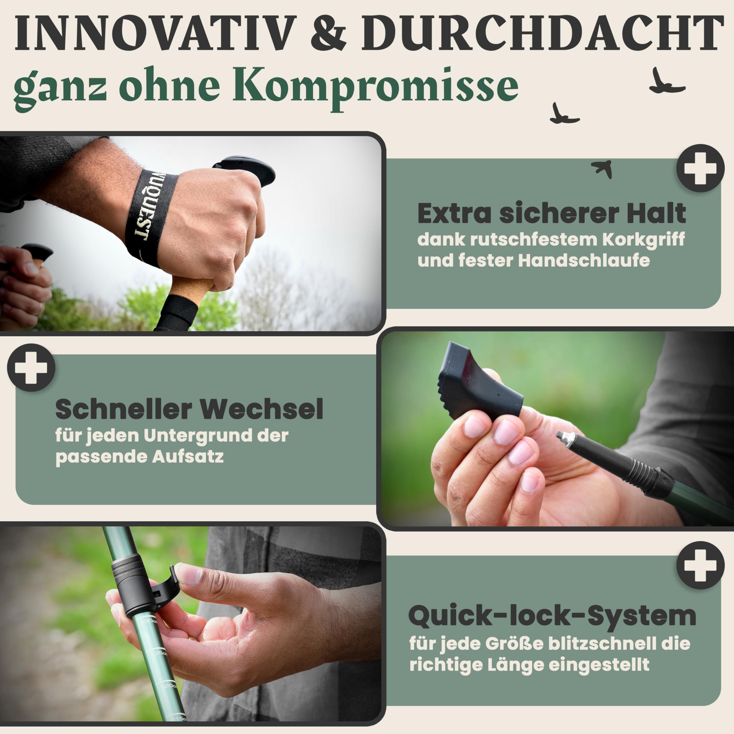 Wanderstöcke Teleskop – Ultraleicht Aluminium oder Carbon – Trekkingstöcke mit Korkgriff – Nordic Walking Stöcke für Damen & Herren – 63–135 cm verstellbar